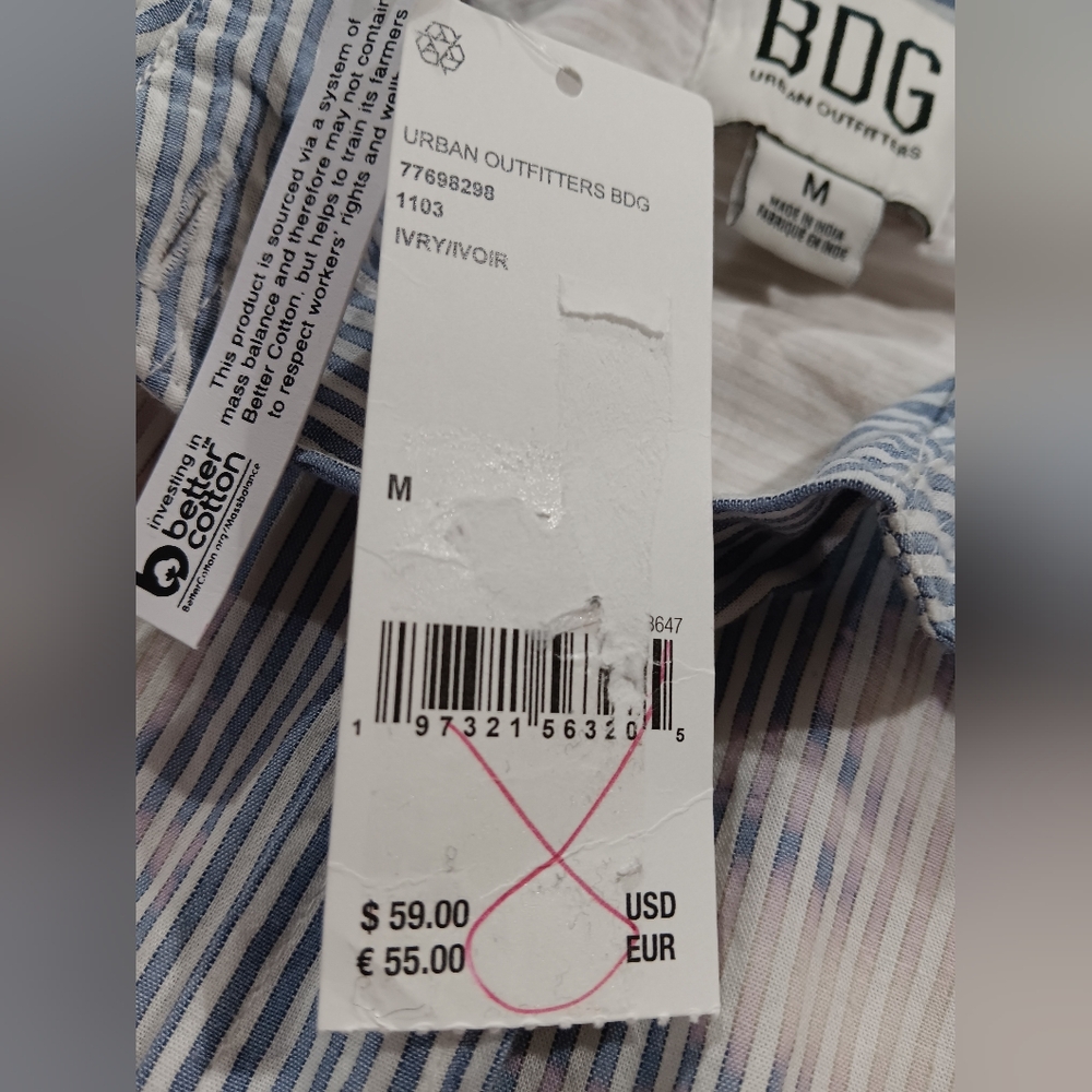 BDG Urban Outfitters (Size M) Blue/Ivory Sadie Bleach Stripe Shirt (NWT) - Picture 6 of 9